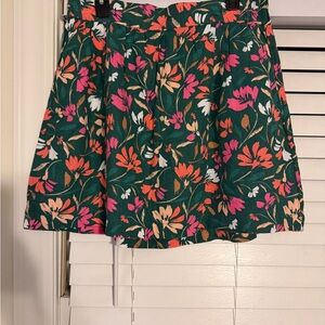 LOFT Vibrant Floral A Line Skirt in Green and Pink